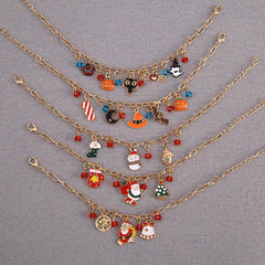 Christmas Bracelet Alloy Santa Claus Reindeer Red Snowman Crystal Bracelet