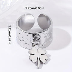 Steel Clover Stainless Steel Open Ring Classic Romantic Jewelry