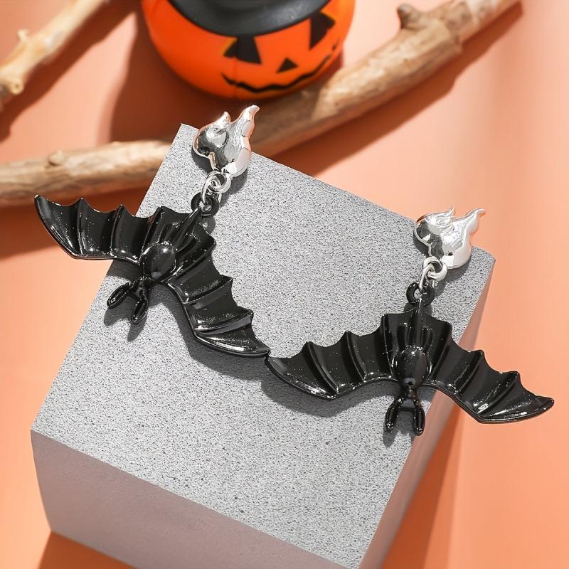 Halloween Flame Bat Drop Earrings