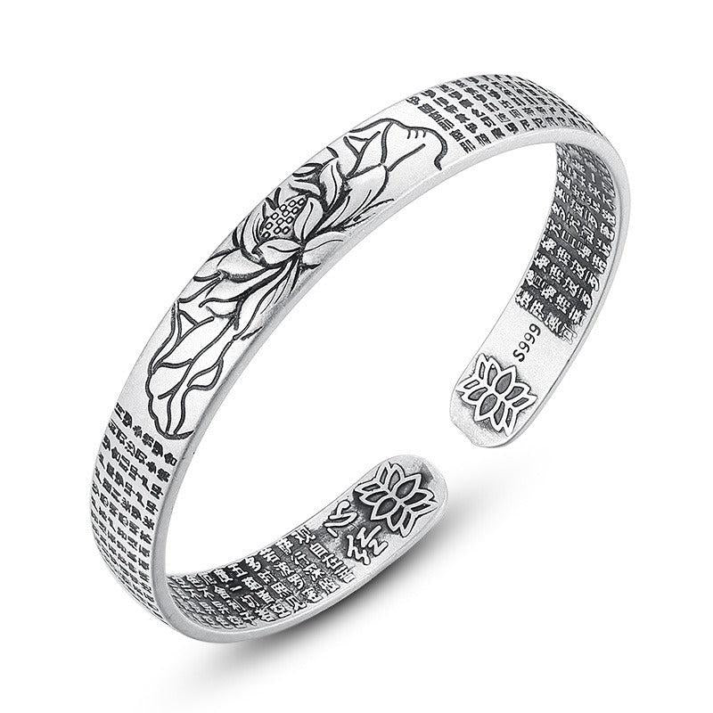 Ethnic Style Lotus Heart Silvery Bracelet