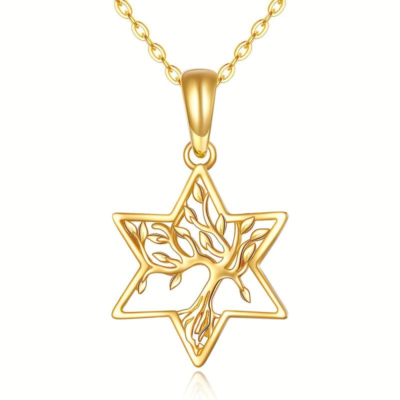 Golden Tree Of Life Star Pendant Necklace Party Jewelry