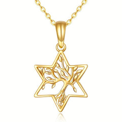 Golden Tree Of Life Star Pendant Necklace Party Jewelry