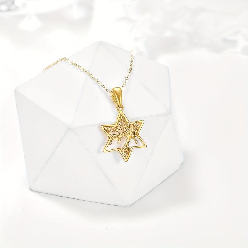 Golden Tree Of Life Star Pendant Necklace Party Jewelry