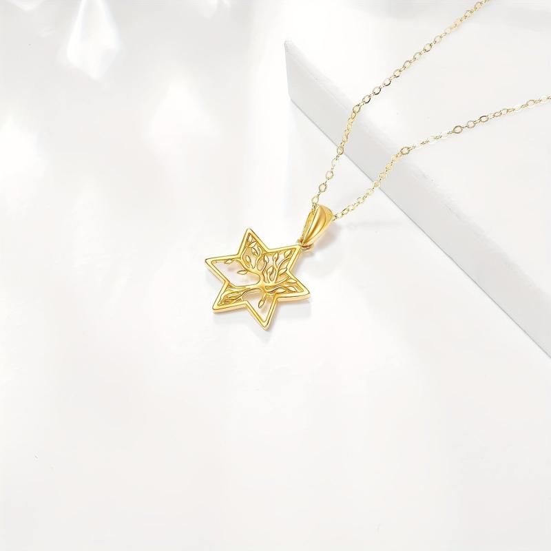 Golden Tree Of Life Star Pendant Necklace Party Jewelry