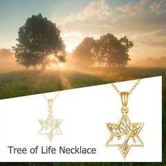 Golden Tree Of Life Star Pendant Necklace Party Jewelry