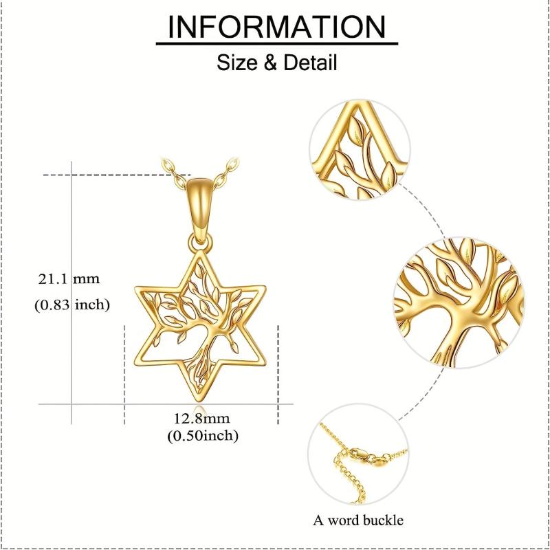 Golden Tree Of Life Star Pendant Necklace Party Jewelry