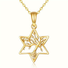 Golden Tree Of Life Star Pendant Necklace Party Jewelry