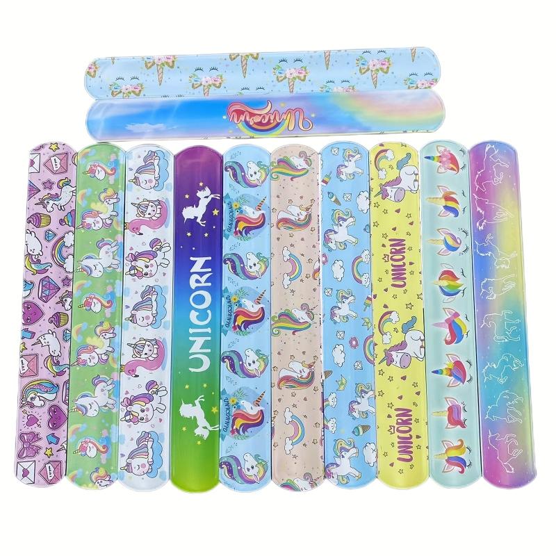 12 Piece Rainbow Unicorn Slap Bracelets for Kids' Parties & Decorations