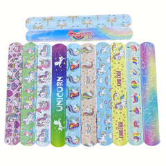 12 Piece Rainbow Unicorn Slap Bracelets for Kids' Parties & Decorations