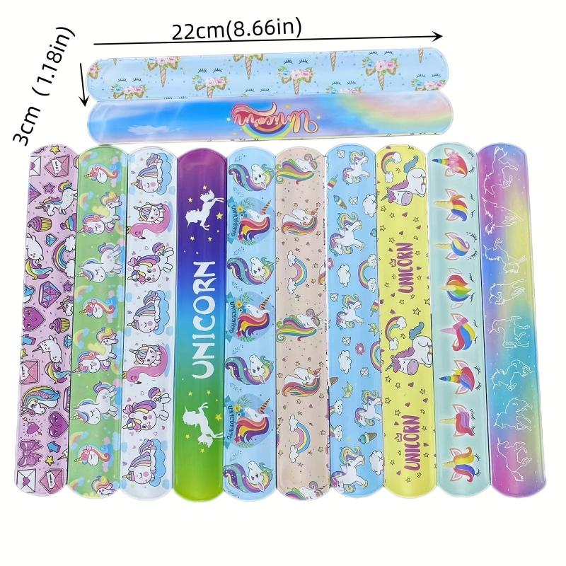 12 Piece Rainbow Unicorn Slap Bracelets for Kids' Parties & Decorations