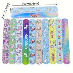 12 Piece Rainbow Unicorn Slap Bracelets for Kids' Parties & Decorations