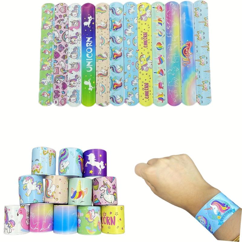 12 Piece Rainbow Unicorn Slap Bracelets for Kids' Parties & Decorations