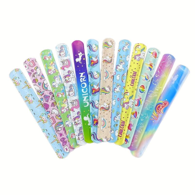 12 Piece Rainbow Unicorn Slap Bracelets for Kids' Parties & Decorations