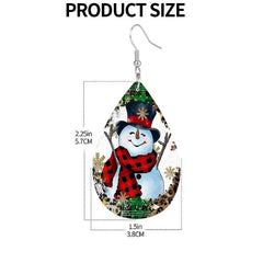 Red Scarf Snowman Teardrop Faux Leather Earrings Christmas Gift