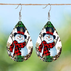 Red Scarf Snowman Teardrop Faux Leather Earrings Christmas Gift