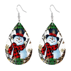 Red Scarf Snowman Teardrop Faux Leather Earrings Christmas Gift