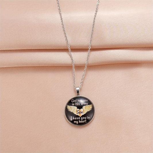 Round Wings Crystal Bead Pendant Necklace for Men and Women