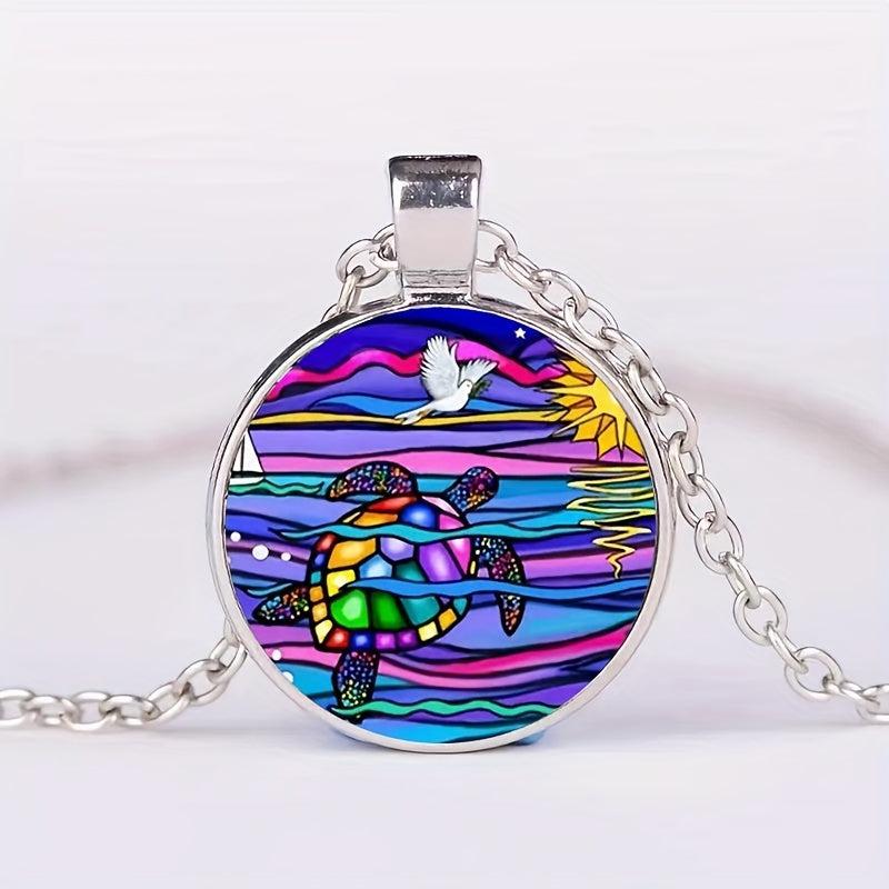 Round Turtle Crystal Bead Pendant Necklace - Birthday Wedding Anniversary Gift