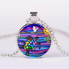 Round Turtle Crystal Bead Pendant Necklace - Birthday Wedding Anniversary Gift