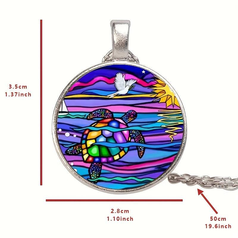 Round Turtle Crystal Bead Pendant Necklace - Birthday Wedding Anniversary Gift