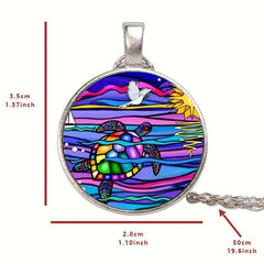 Round Turtle Crystal Bead Pendant Necklace - Birthday Wedding Anniversary Gift