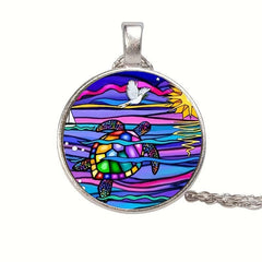 Round Turtle Crystal Bead Pendant Necklace - Birthday Wedding Anniversary Gift
