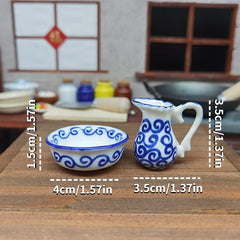 Retro & Porcelain Hand-painted Mini Ceramic Bowl Kettle Set