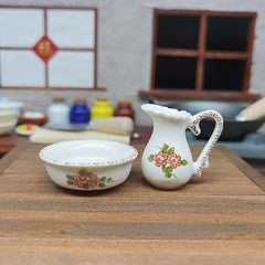 Retro & Porcelain Hand-painted Mini Ceramic Bowl Kettle Set
