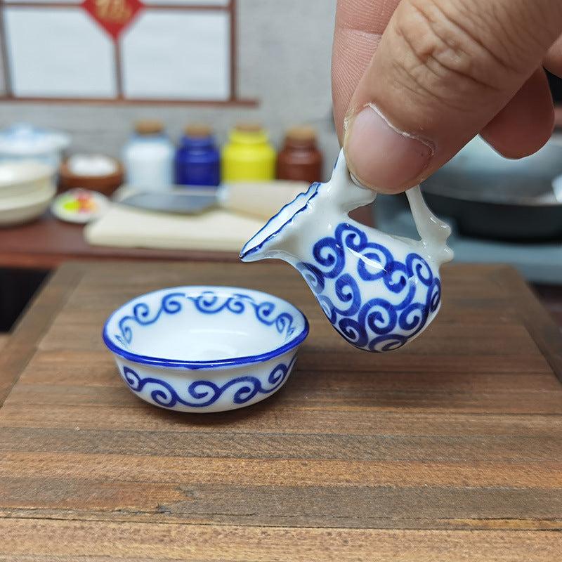 Retro & Porcelain Hand-painted Mini Ceramic Bowl Kettle Set