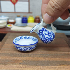 Retro & Porcelain Hand-painted Mini Ceramic Bowl Kettle Set