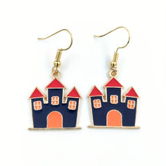 Halloween Earrings Pumpkin Moon Bat Haunted House Hat Pendant Jewelry