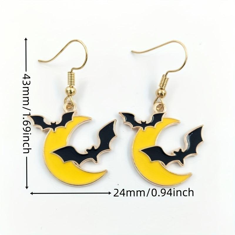 Halloween Earrings Pumpkin Moon Bat Haunted House Hat Pendant Jewelry