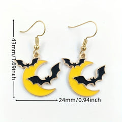 Halloween Earrings Pumpkin Moon Bat Haunted House Hat Pendant Jewelry