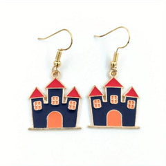 Halloween Earrings Pumpkin Moon Bat Haunted House Hat Pendant Jewelry