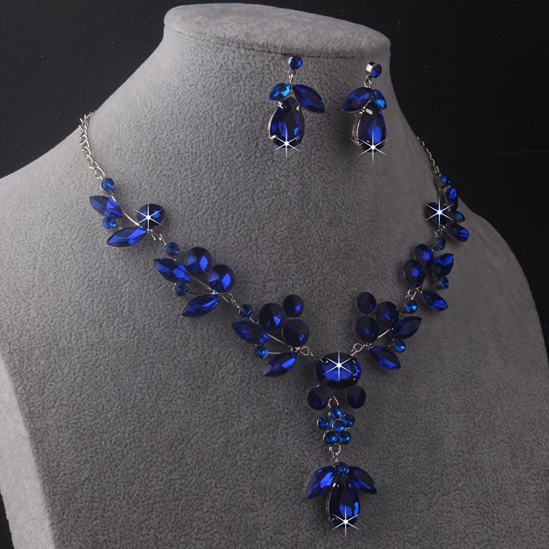 Bridal Set Chain Rhinestone Wedding Jewelry Necklace Earrings
