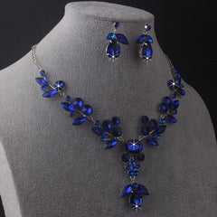 Bridal Set Chain Rhinestone Wedding Jewelry Necklace Earrings