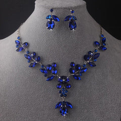 Bridal Set Chain Rhinestone Wedding Jewelry Necklace Earrings