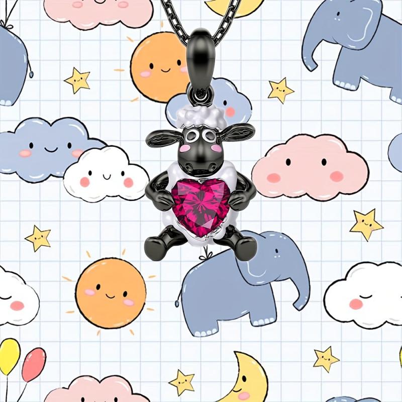 Red Heart Lamb Pendant Necklace - Perfect Gift for Girls