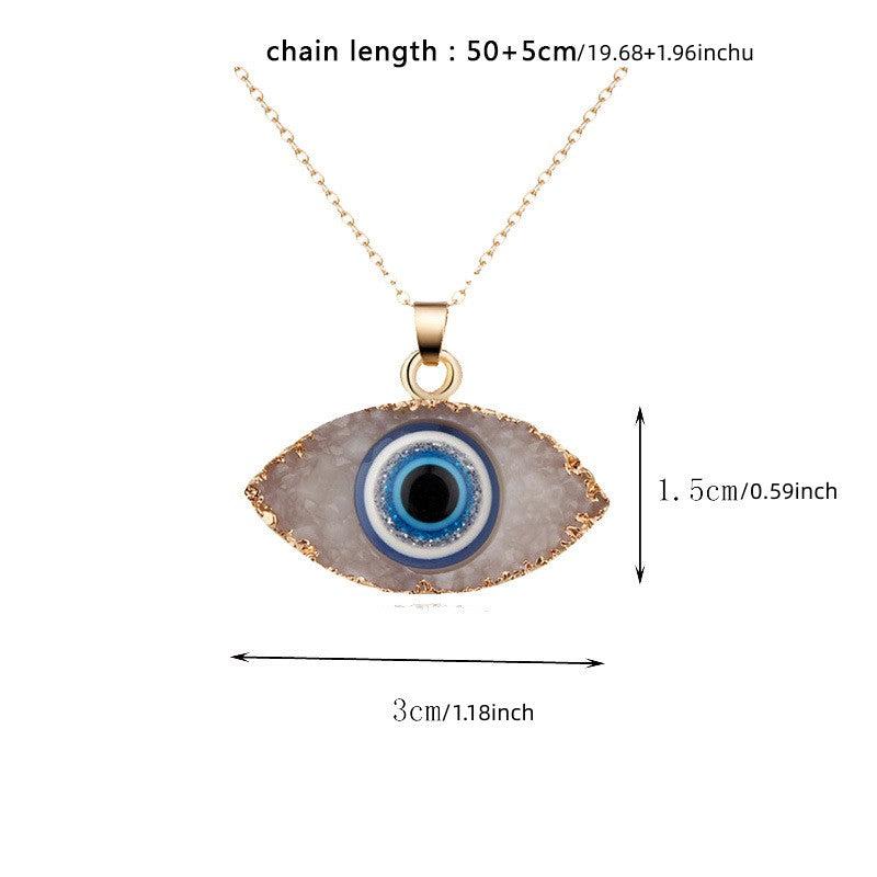 Evil Eye Stone Pendant Necklace Natural Quartz Geode Crystal Jewelry