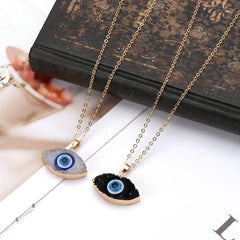 Evil Eye Stone Pendant Necklace Natural Quartz Geode Crystal Jewelry