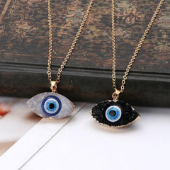 Evil Eye Stone Pendant Necklace Natural Quartz Geode Crystal Jewelry