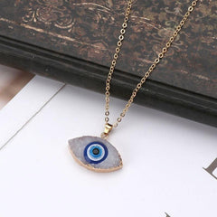 Evil Eye Stone Pendant Necklace Natural Quartz Geode Crystal Jewelry