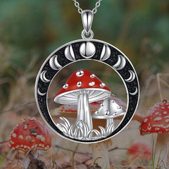 Little Red Umbrella Disc Mushroom Pendant Necklace Decoration Accessories