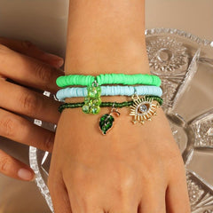 Bohemian Ethnic Bracelet Eye Leaf Bear Pendant Polymer Y2 Stacked Bracelet Set