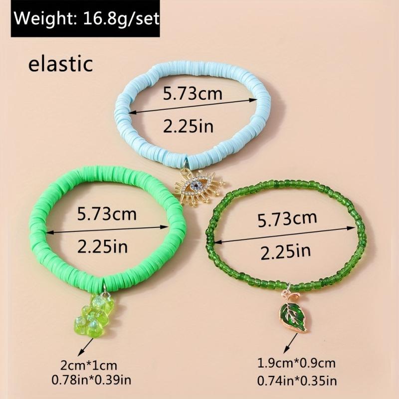 Bohemian Ethnic Bracelet Eye Leaf Bear Pendant Polymer Y2 Stacked Bracelet Set