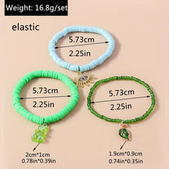Bohemian Ethnic Bracelet Eye Leaf Bear Pendant Polymer Y2 Stacked Bracelet Set