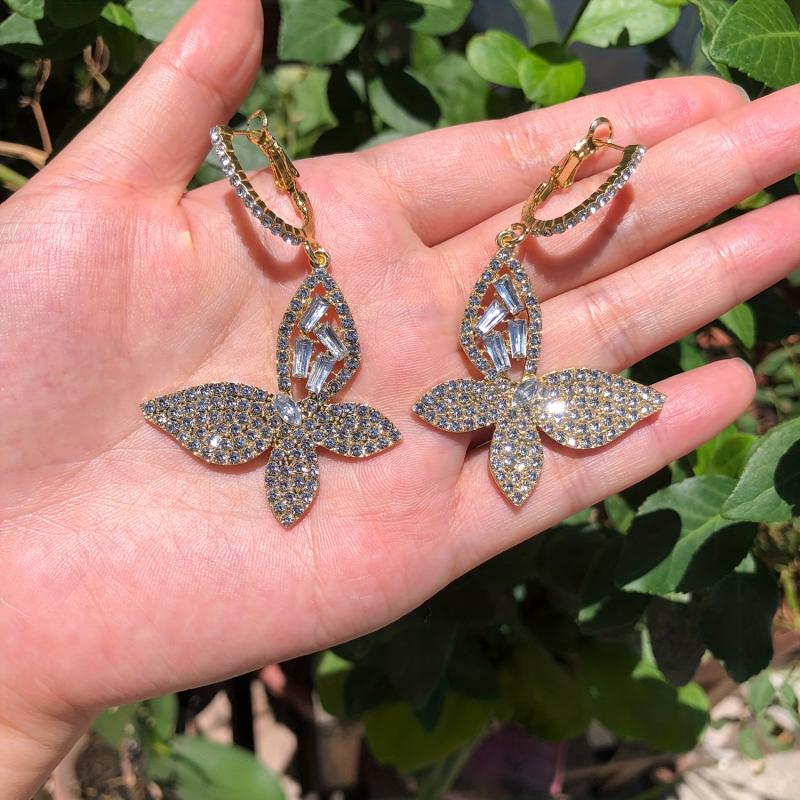 Crystal Rhinestone Butterfly Drop Earrings Light Ear Jewelry
