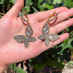 Crystal Rhinestone Butterfly Drop Earrings Light Ear Jewelry