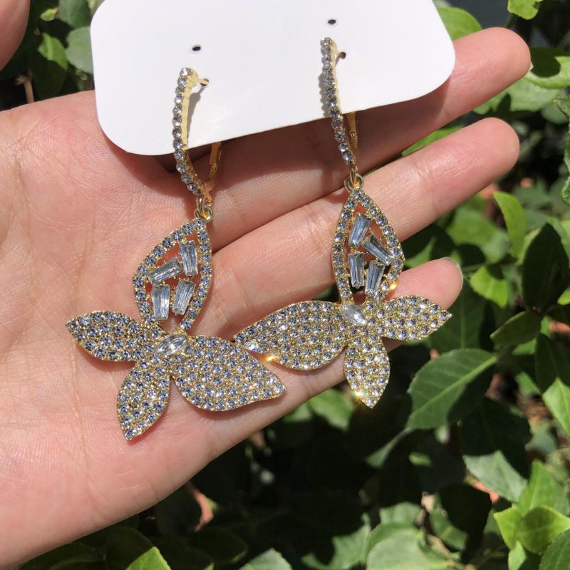 Crystal Rhinestone Butterfly Drop Earrings Light Ear Jewelry