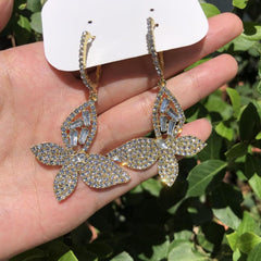 Crystal Rhinestone Butterfly Drop Earrings Light Ear Jewelry